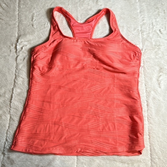 GO GOSSIP Coral Wavelength Textured Molded Tankini Swimsuit Top sz Medium Coral - Picture 3 of 16